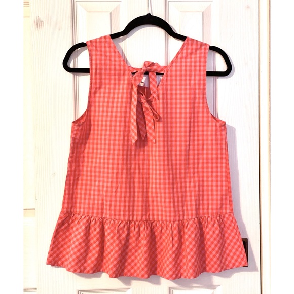 J.CREW Peplum Coral Gingham Sleeveless Bow Top - Picture 3 of 7